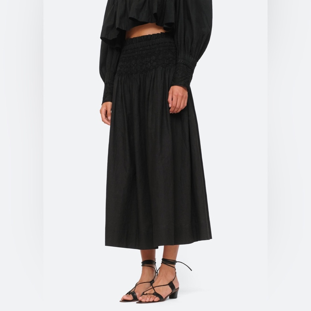 Sea New York Black Smocked Waist Midi Skirt